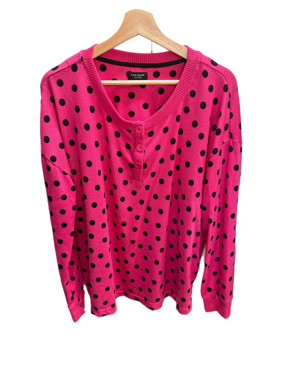 Kate Spade Hot Pink Black Polka Dot Pajama Top XL